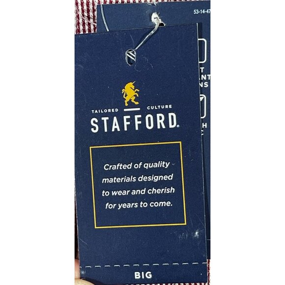 Stafford Mens 4XL Shirt Burgundy Micro Ginghams 55% Cotton 43% Polyester - Picture 11 of 13